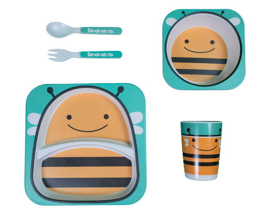 Bamboe kinderservies set 5 delig – Kinderbord – Magnetron bestendig - Eetset – Baby drinkbeker - BPA vrij – Koe