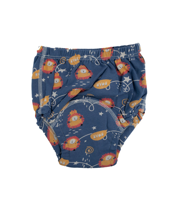 Wasbaar oefenbroekje baby – Blauw met leeuwtje -  6 tot 12 KG