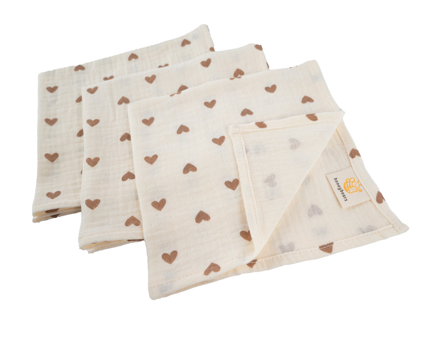 Honeybears hydrofiele doek - Hartjes - Set van 3 stuks - 40 X 38 CM