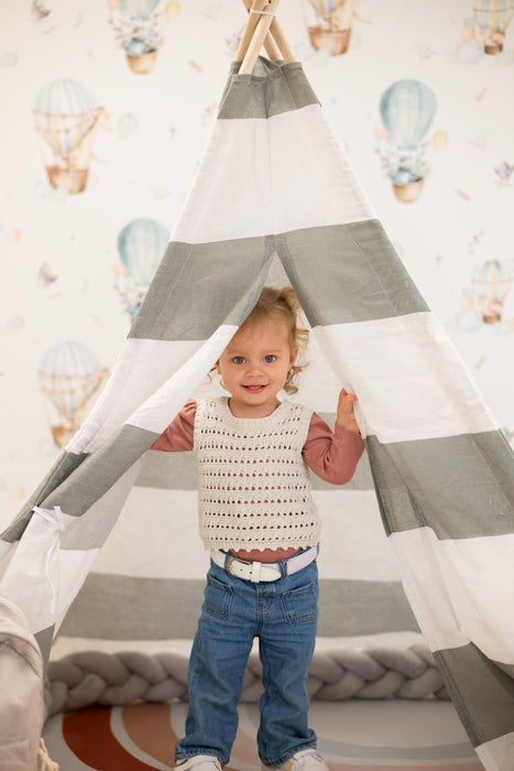 Tipi tent – Tipitent met stokken, grijs met wit – Speeltent kinderen – Wigwam speel tent – Tipi met ramen - 120x120x160cm