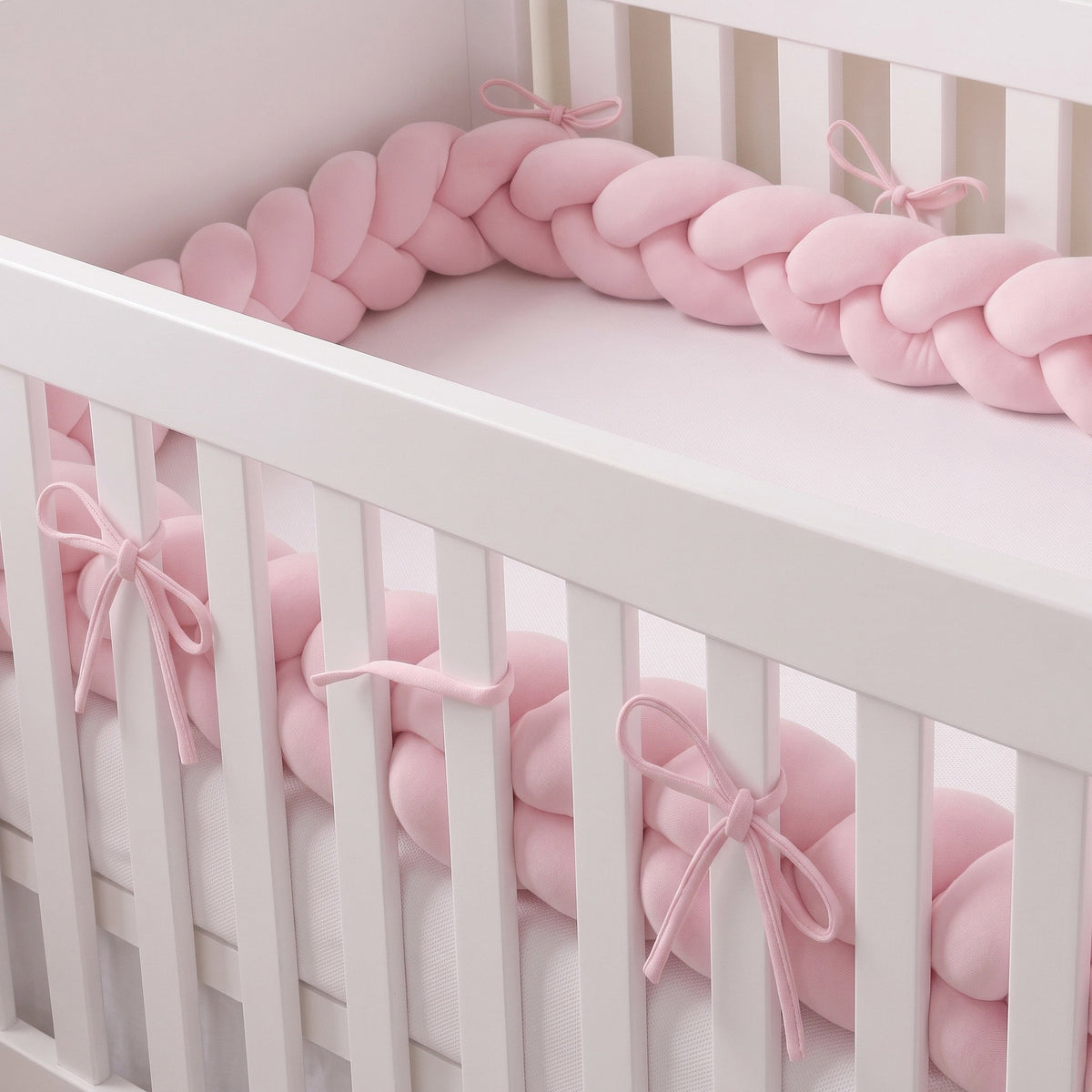 Gevlochten bedomrander roze met lintjes