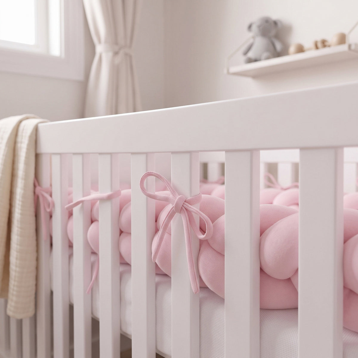 Gevlochten bedomrander roze met lintjes details