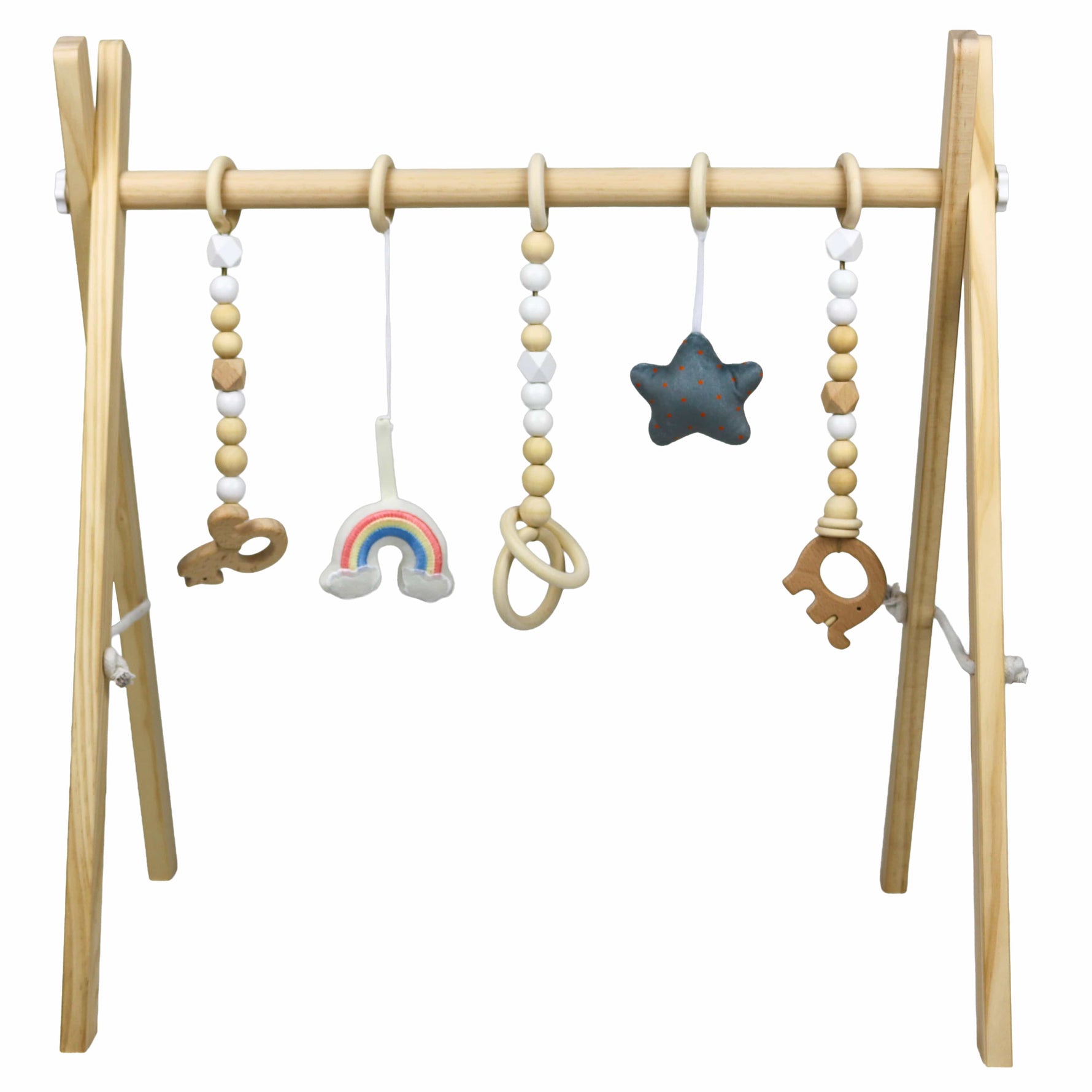 Houten babygym met knuffels