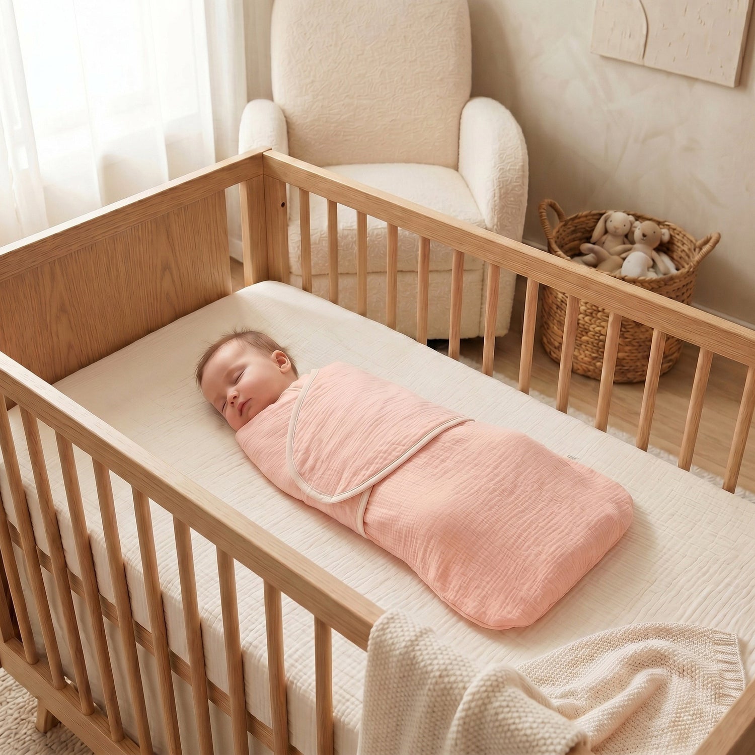 Saco de dormir envolvente rosa para bebé – 0-6 meses