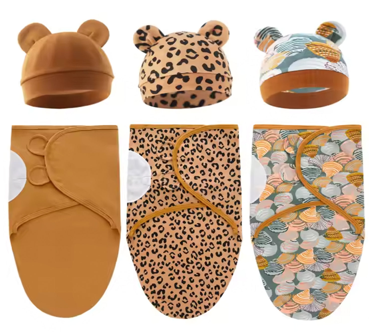 Inbakerslaapzakken - Set van 3 stuks met mutsjes - Bruin - 0 tot 3 maanden