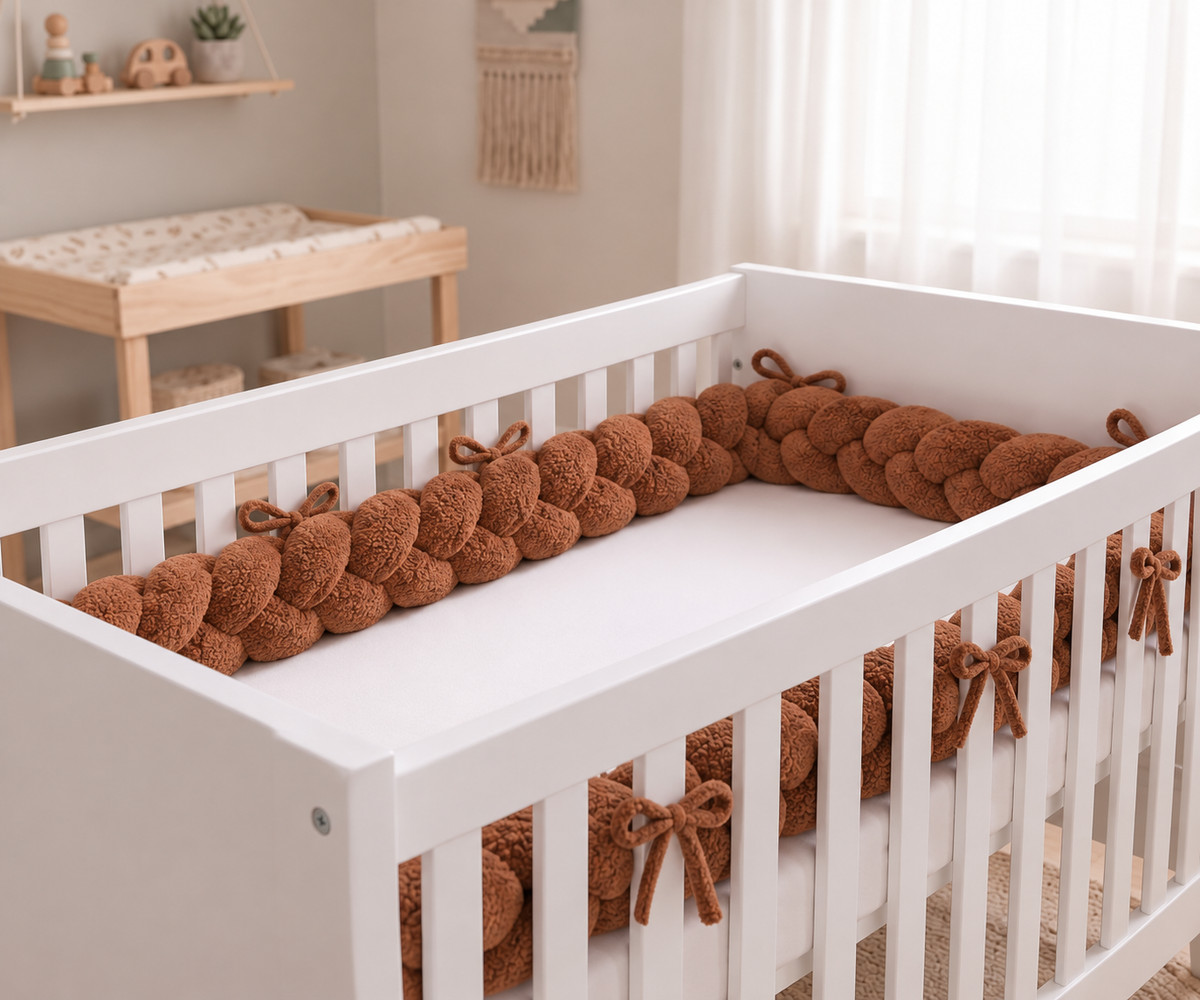Protector de cama trenzado rosa bebé – 3 metros