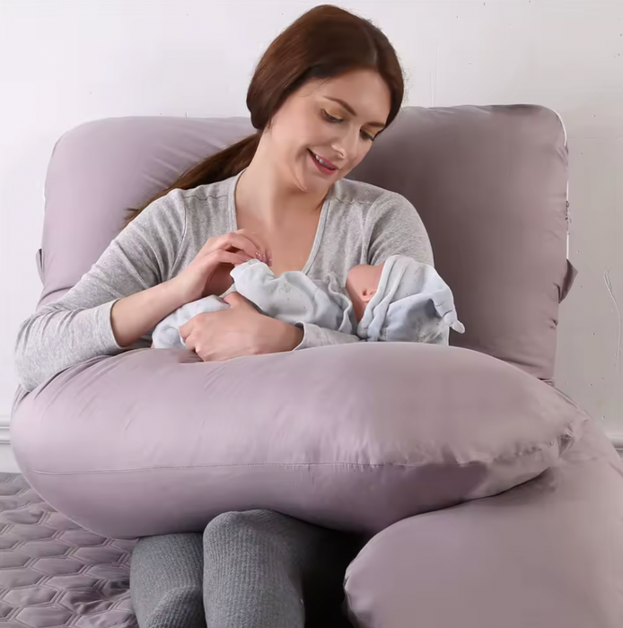 Honeybears – Zwangerschapskussen XXL – U vorm – Afneembare hoes grijs - Lichaamskussen – Body pillow – Voedingskussen – 280 cm