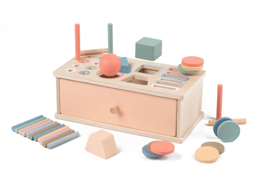 Montessori Vormen – Educatief Speelgoed – Duurzaam speelgoed – Houten spel met bal, stokjes en vormen
