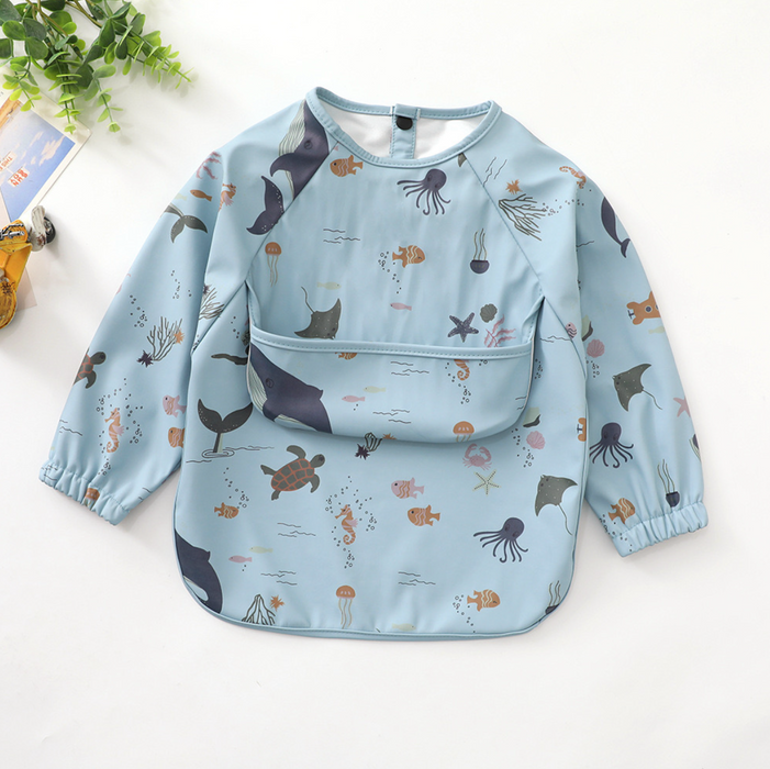 Honeybears Slab met mouwen – Waterproof slabbetje met mouw – Blauw met zeedieren