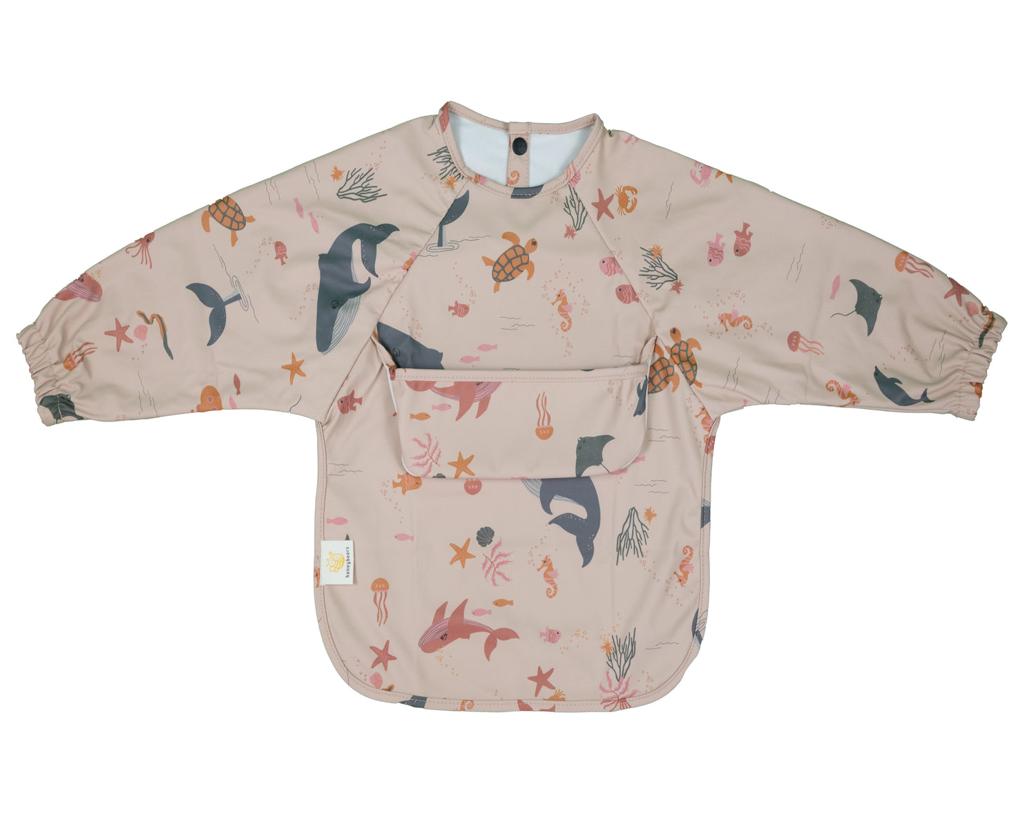 Slab met mouwen – Waterproof slabbetje met mouw – Oranje met zeedieren