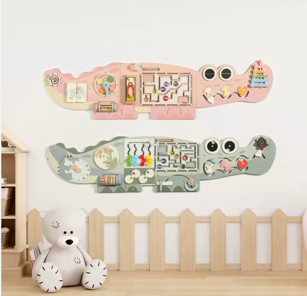 Wandspeelgoed krokodil rose en groen