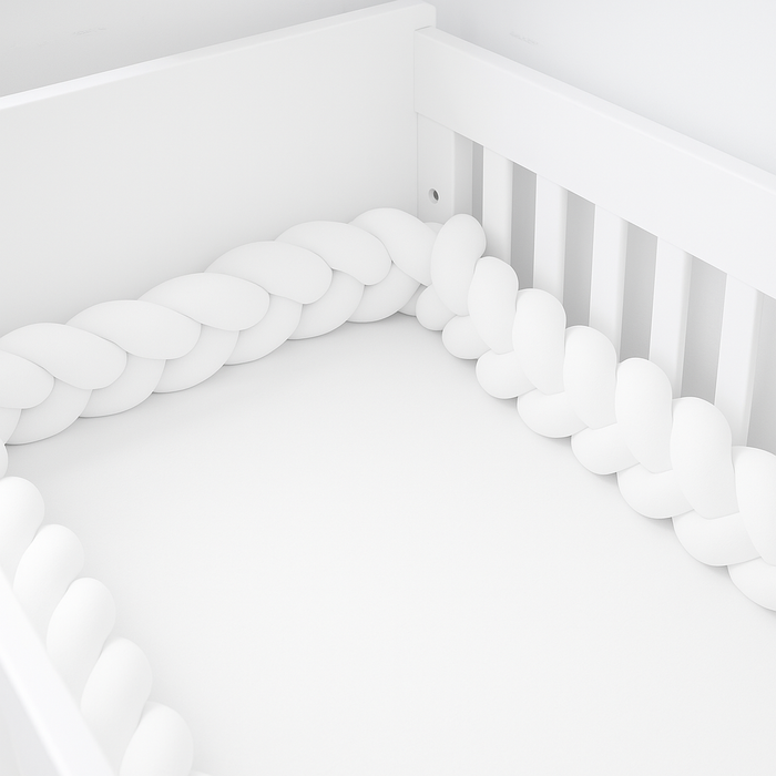 Gevlochten baby bedbumper - Bedomrander wit - Box omrander 3 meter