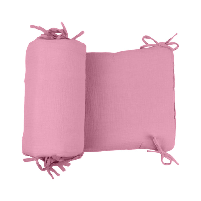 Baby Bedbumper – Box omrander – Hoofdbeschermer - Bedomrander ledikant – Bed omranderJongens/Meisjes – 180 x 30 cm - Rose