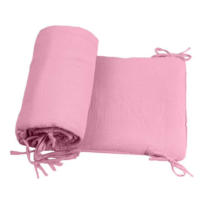 Baby Bedbumper – Box omrander – Hoofdbeschermer - Bedomrander ledikant – Bed omranderJongens/Meisjes – 180 x 30 cm - Rose