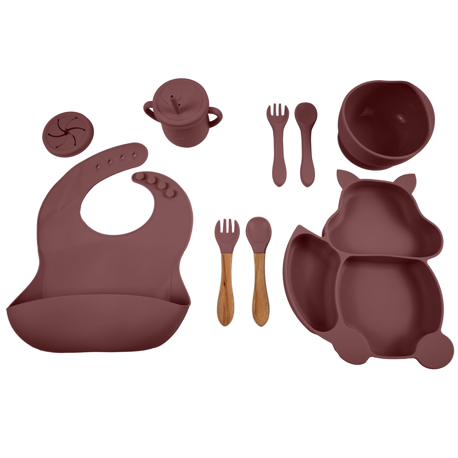 Siliconen kinderserviesset 9 delig - Bordeauxrood