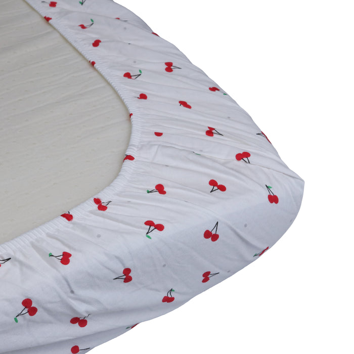 Hoeslaken ledikant - 120 x 60 cm - Wit met kersen