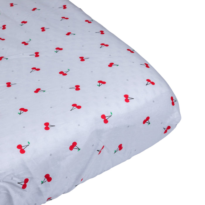 Hoeslaken ledikant - 120 x 60 cm - Wit met kersen