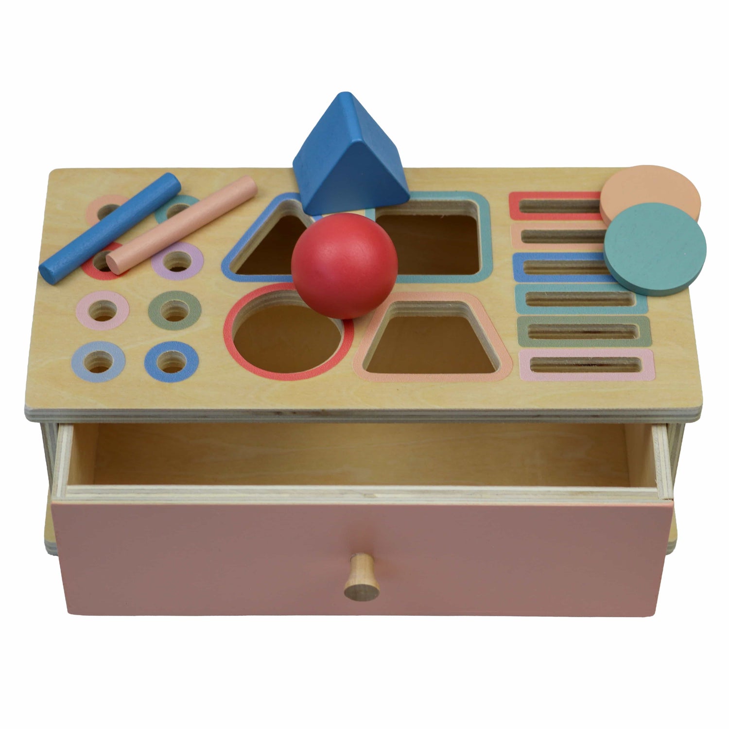 Montessori Vormen – Educatief Speelgoed – Duurzaam speelgoed – Houten spel met bal, stokjes en vormen