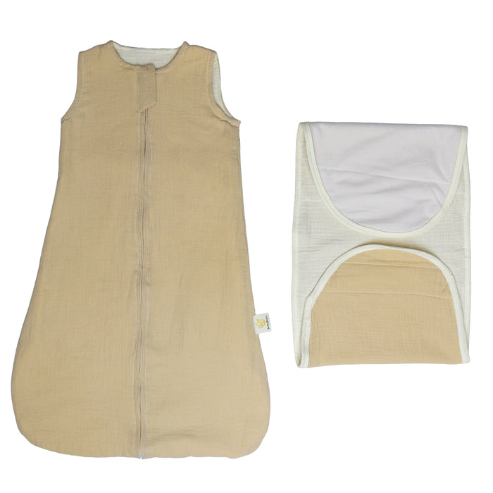 Inbakerslaapzak – Slaapzak baby – Inbakerdoek baby - Swaddle up met omslagdoek – Beige – 0 tot 6 maanden - 68 cm - 2 delig - TOG 0.75